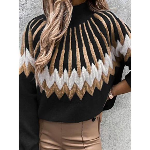 Mock Neck Print Christmas Sweater Size L 💥FAST SHIPPING - Picture 2 of 6